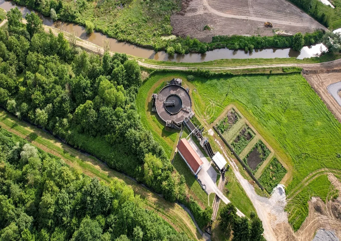 Aerial view of a water treatment site