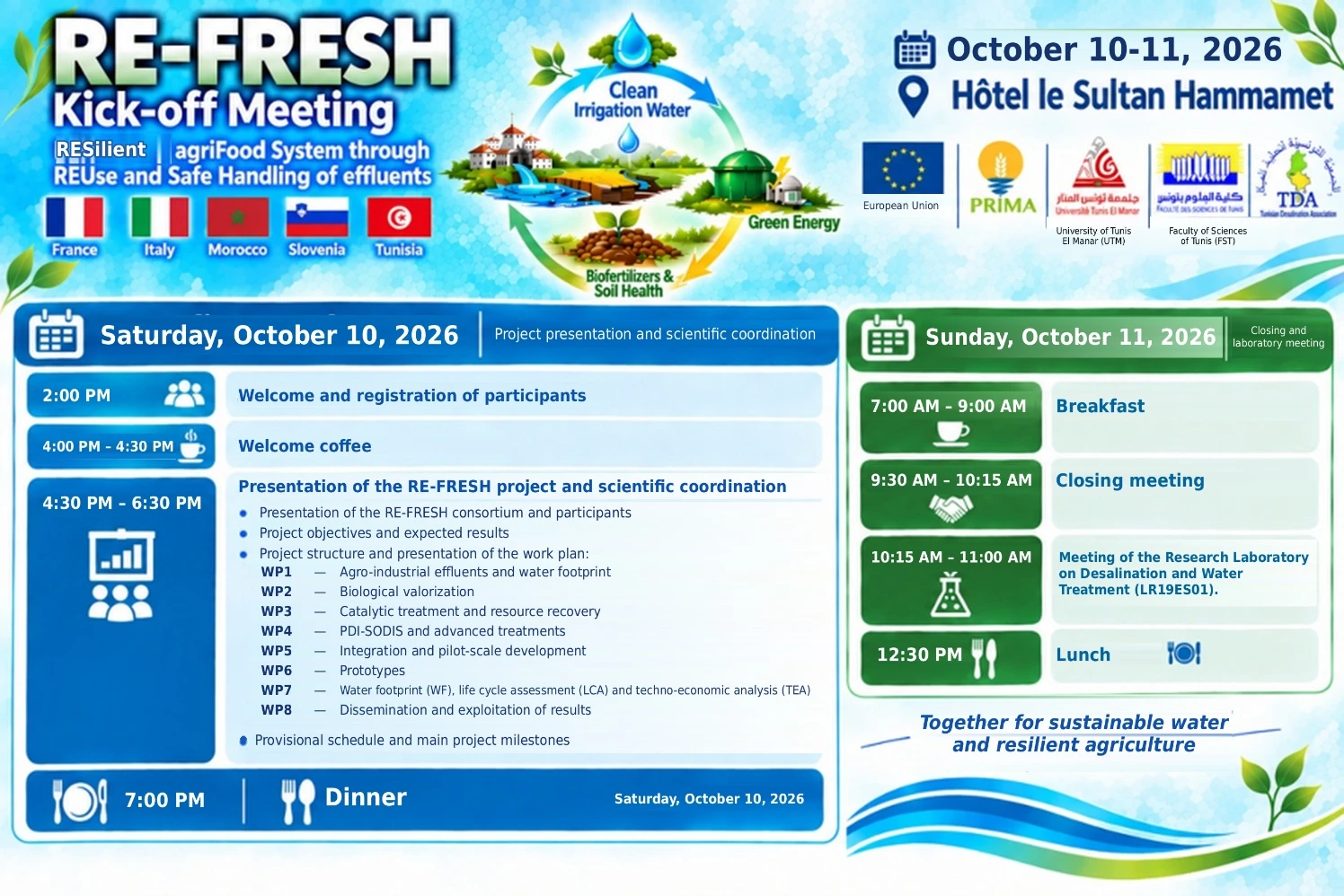 Programme for the RE-FRESH workshop at Le Sultan Hotel, Hammamet, on 10–11 October 2026