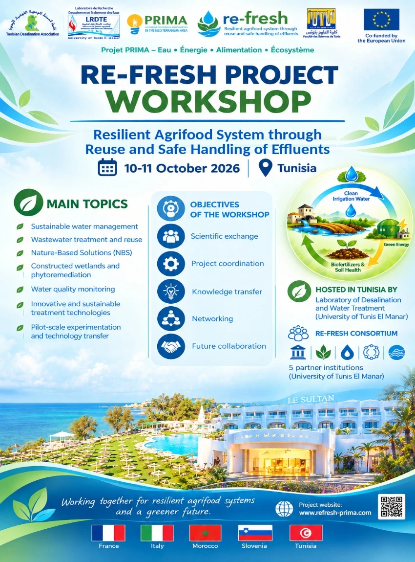 RE-FRESH Kick-off Workshop poster, 10–11 October 2026, Tunisia